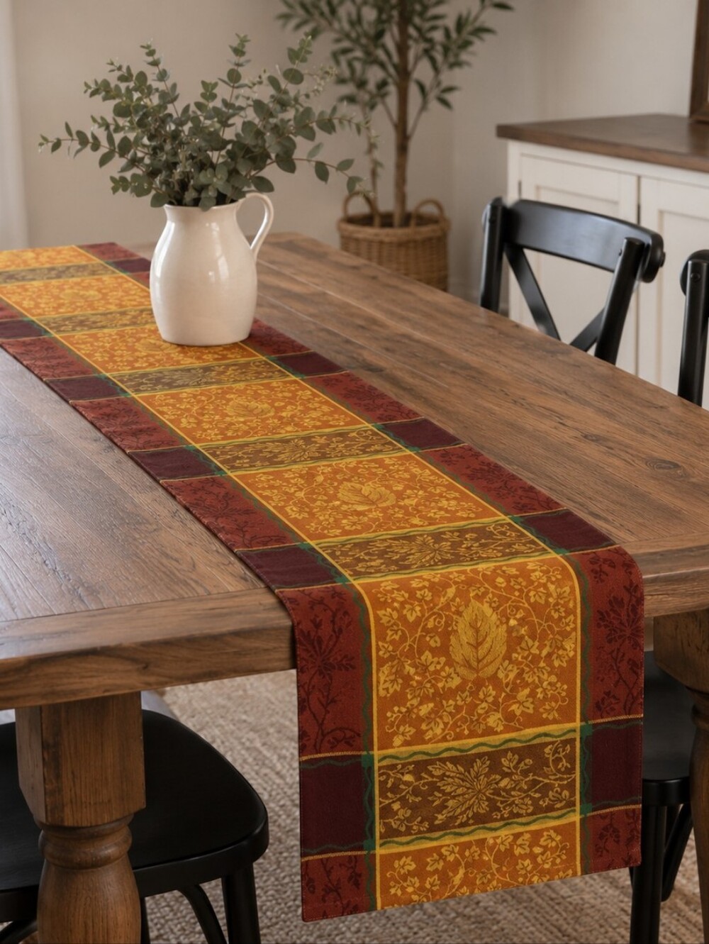 Fall Harvest Leaf Woven Table Runner | Autumn Thanksgiving Decor | 14" x 72"